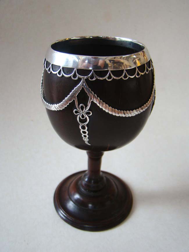 A very fine 18th century sailor-made silver mounted coconut shell cup
